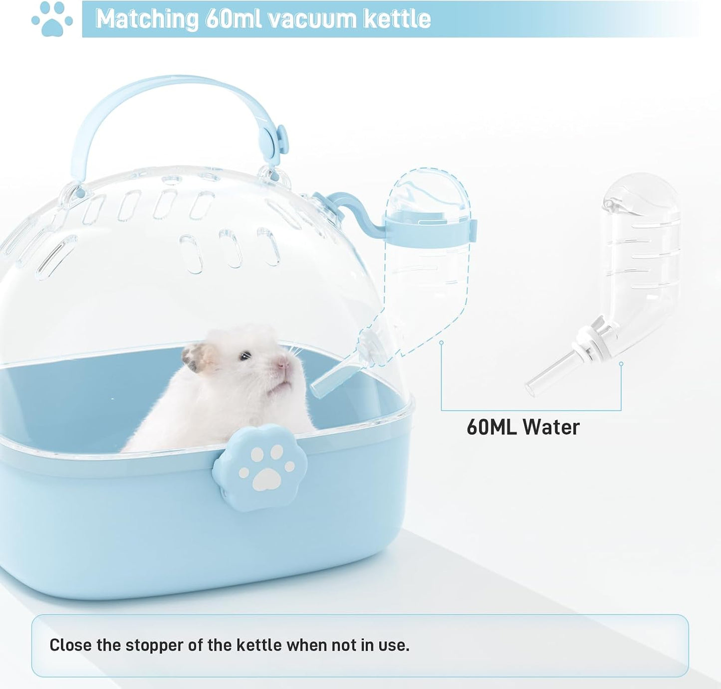 BUCATSTATE Small Animal Carrier Cage with Water Bottle, Portable Hamster Travel Carrier Carry Case 7.24" L*6.69 W *6.42" H for Small Pets, Gerbils, Mice, Dwarf Hamster (Blue) - Image 7