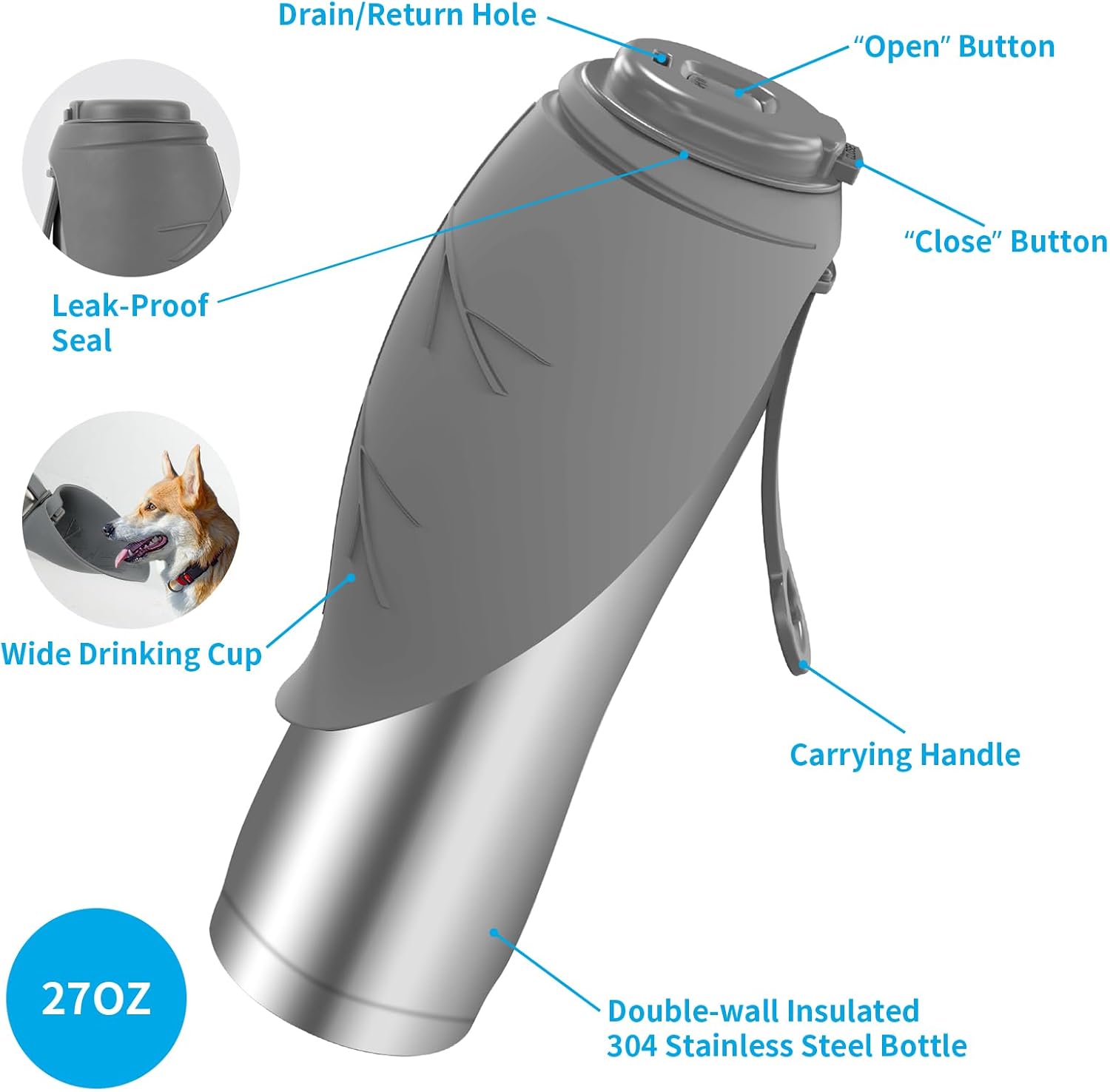 URPOWER dog travel water bottle premium pet hydration gear close up view