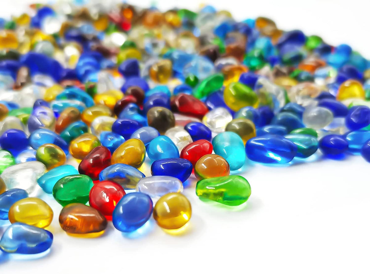 Keedolla colorful clear sea glass pebbles front view aquarium gravel
