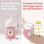 Rock Tech slow flow kitten bottle highlighting the clear volume markings for precise feeding.