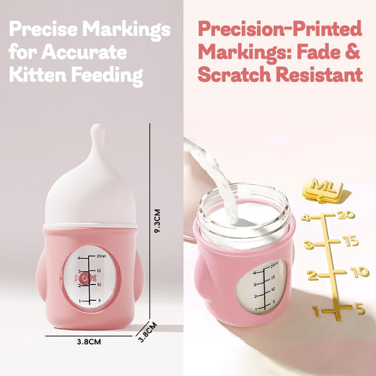 Rock Tech slow flow kitten bottle highlighting the clear volume markings for precise feeding.