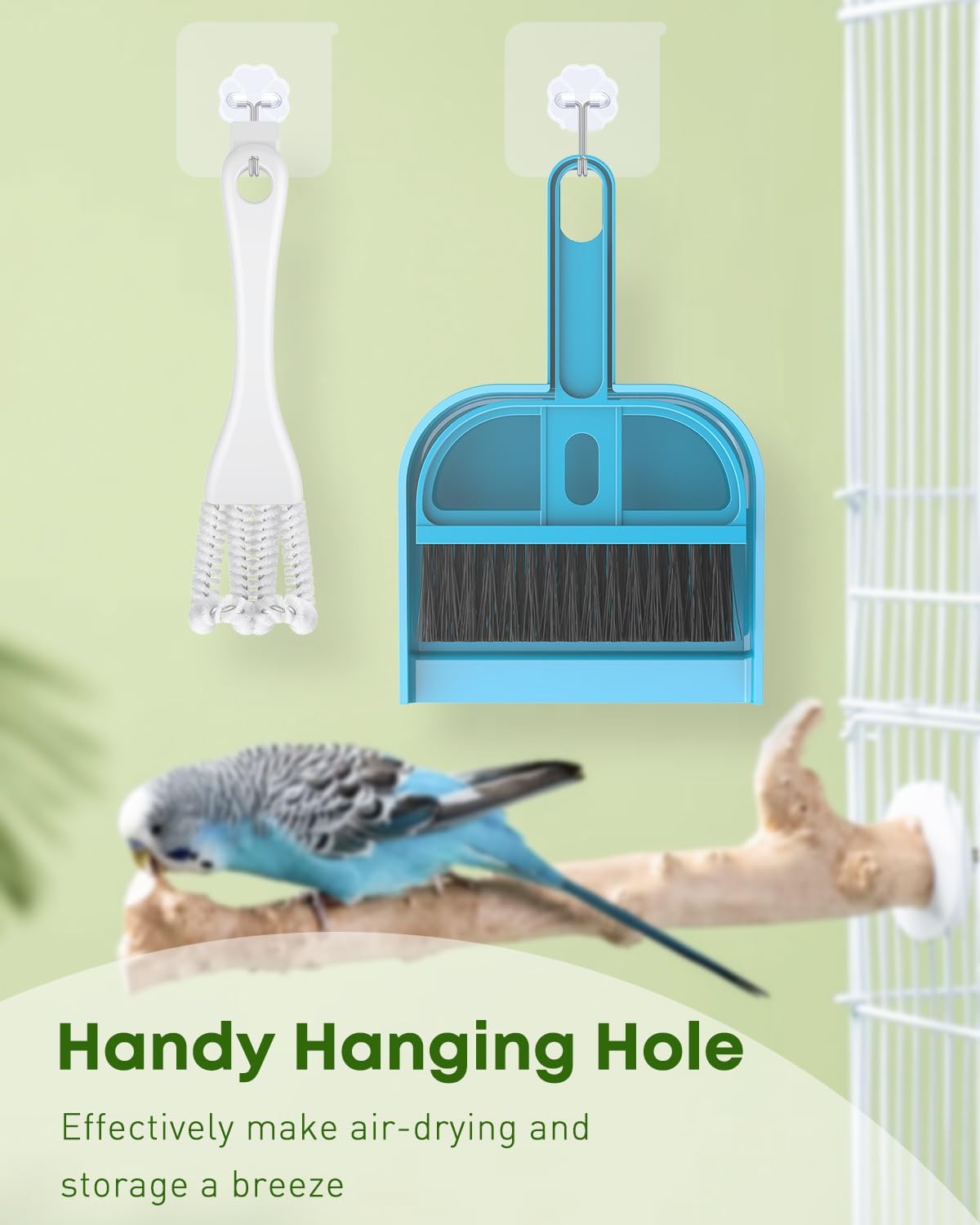 Pawfly brush and scraper set maintaining clean parrot perches and intricate wire frames.