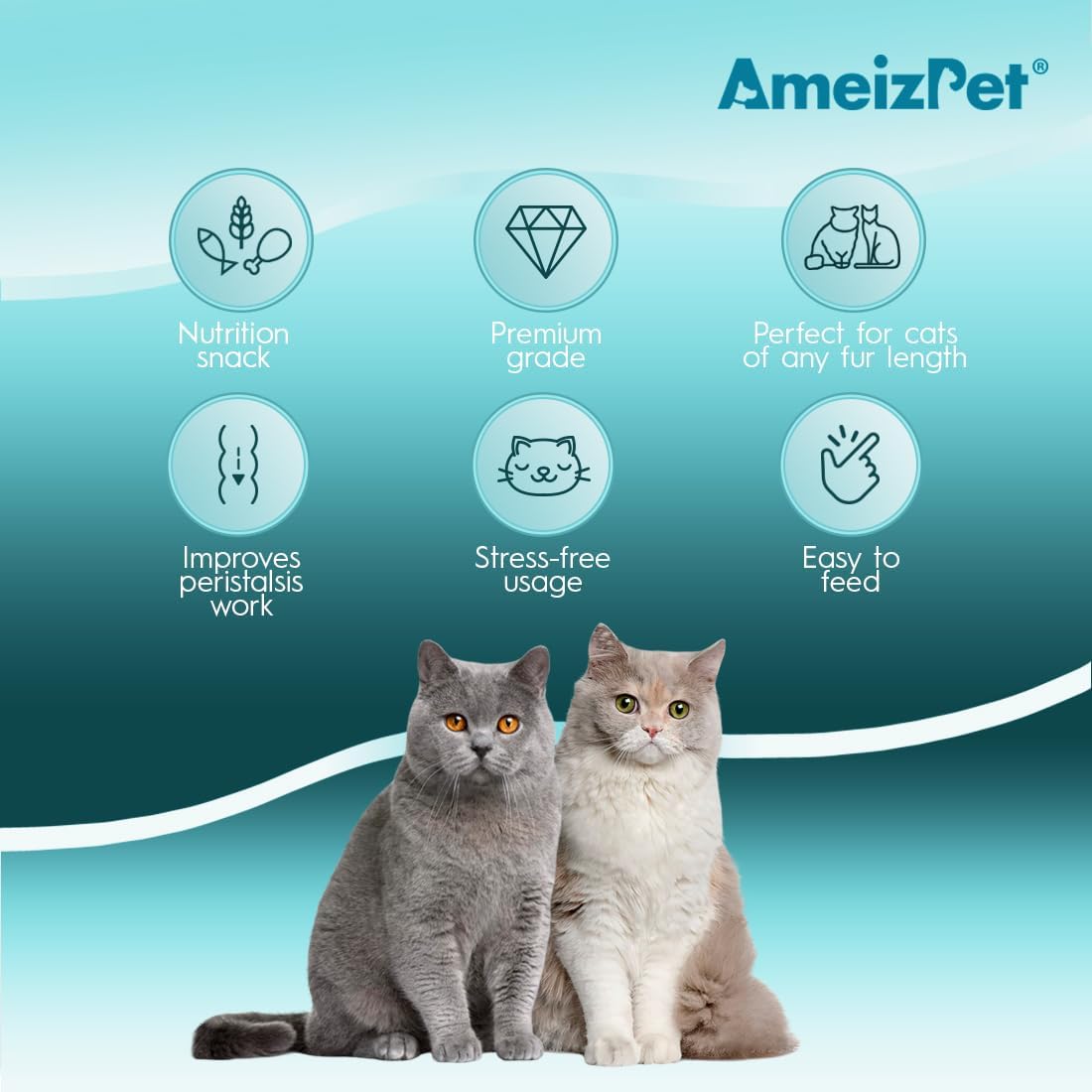 Premium imported pet supplement bag for preventing feline gastrointestinal blockages.