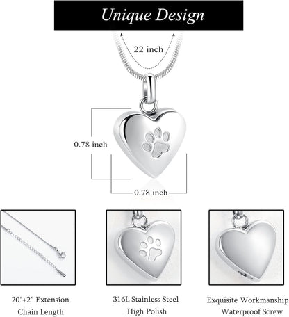 Stainless steel paw print memorial pendant detail