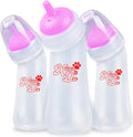 Xuanda pet feeding bottle 3 pack front view showing pink ventilation valve