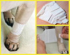 Packaging back label showing usage instructions for PawFlex pet bandages