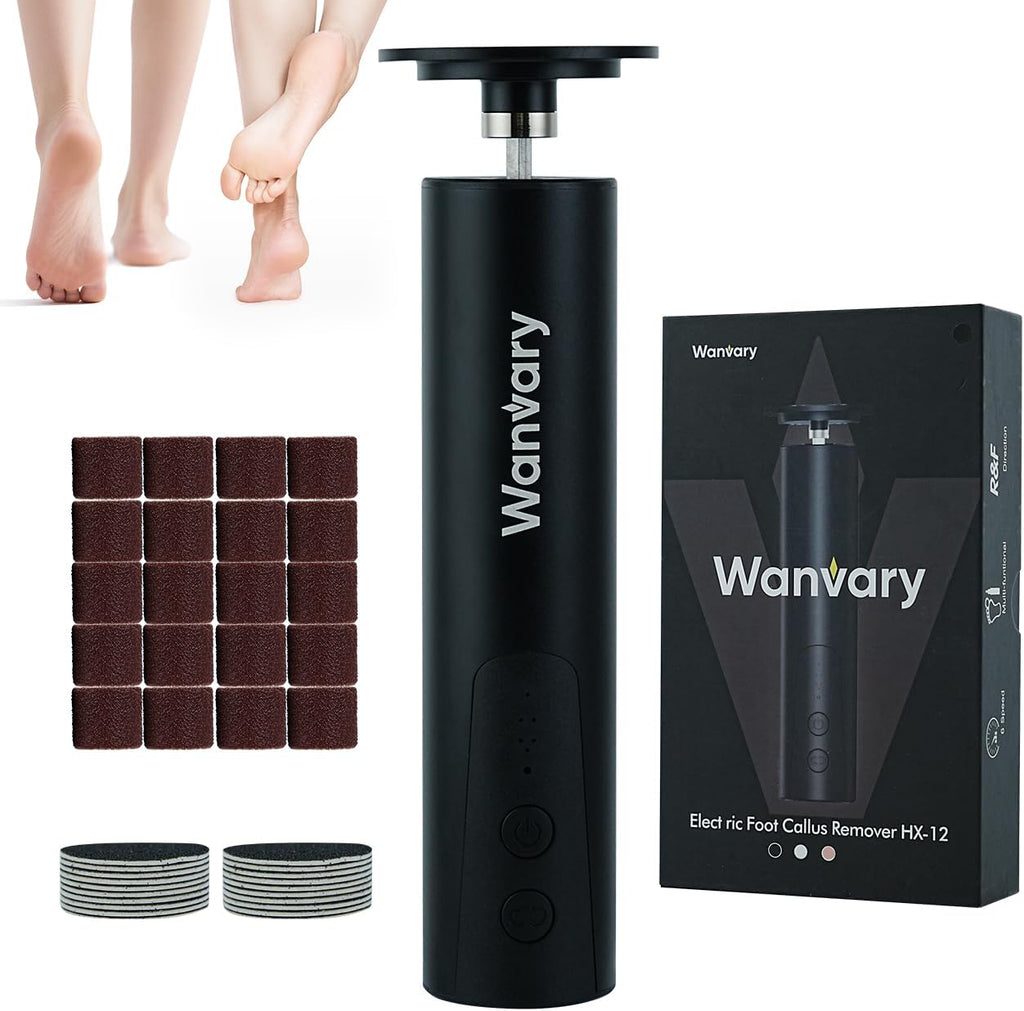 Wanvary Electric Foot Callus Remover front view showing aluminum body and LED display.