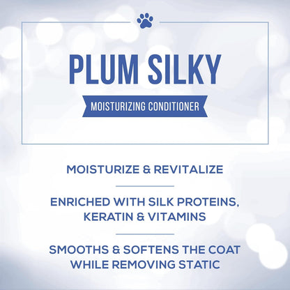 Nature's Specialties Plum Silky professional dog conditioner back label with dilution instructions