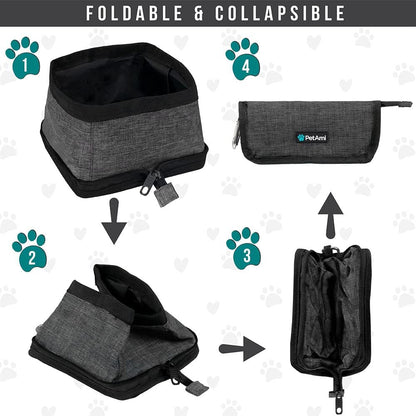 Waterproof 600D polyester cloth pet feeding bowls unfolded for outdoor camping.