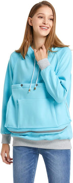 Back view of the solid navy blue fleece pullover hoodie for pet owners.
