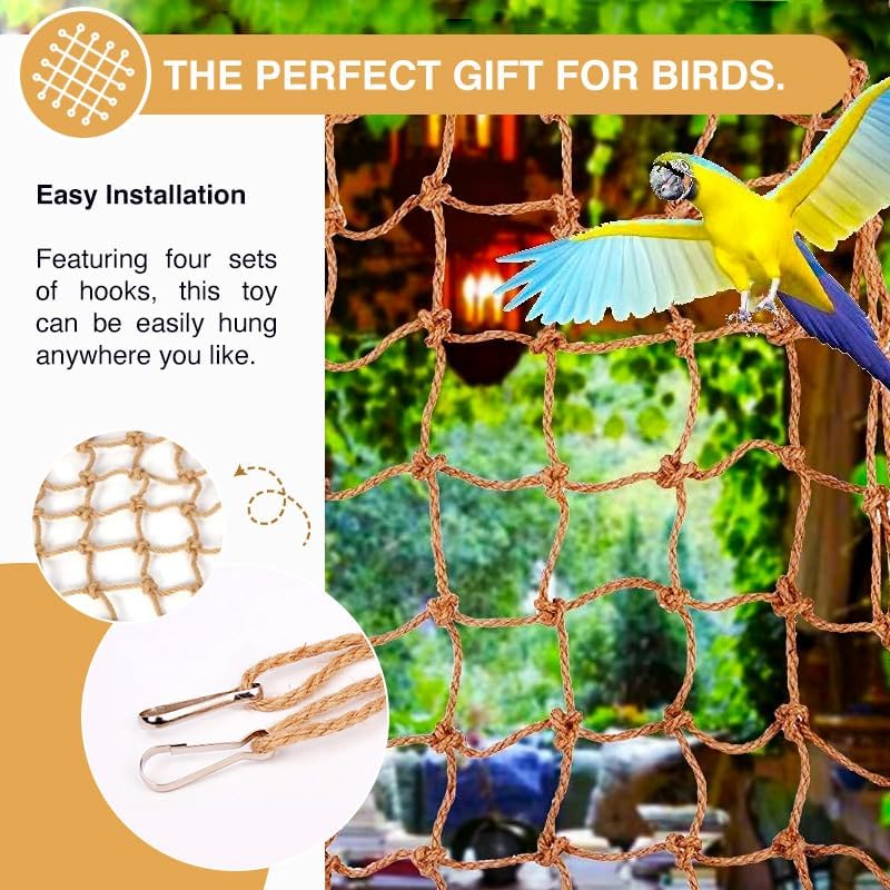 Two bird nets displayed as a hanging climbing ladder