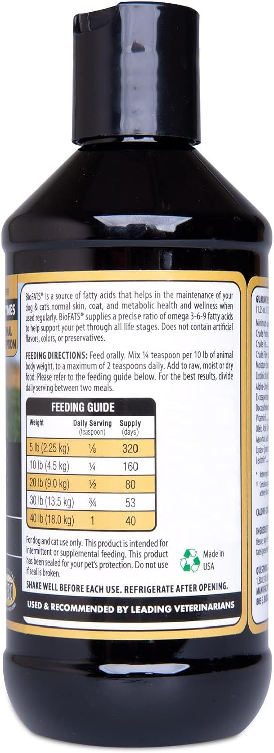 USA imported BiologicVET BioFATS joint and skin health formula ingredient facts label.