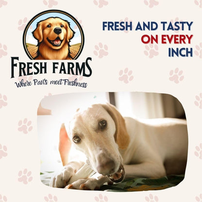 Premium cut grass fed rawhide dog chews displayed out of the bag.