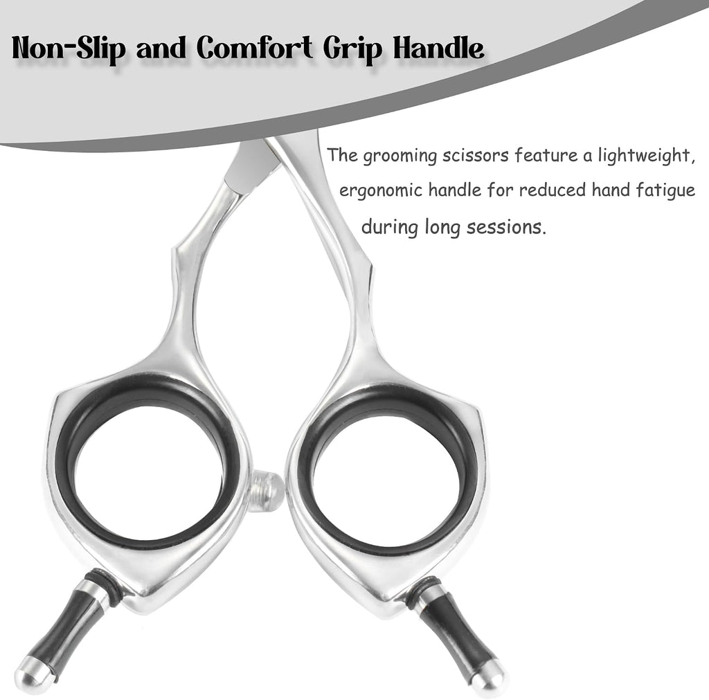 Lightweight Hashimoto dog grooming scissors demonstrating the reversible up and down usage