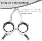 Lightweight Hashimoto dog grooming scissors demonstrating the reversible up and down usage