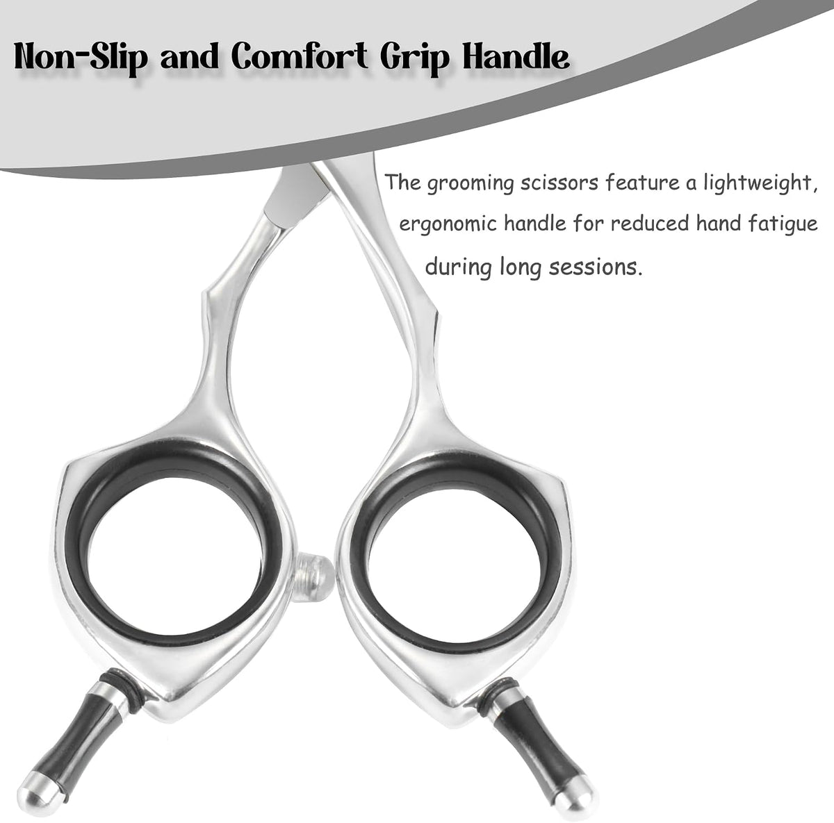 Lightweight Hashimoto dog grooming scissors demonstrating the reversible up and down usage