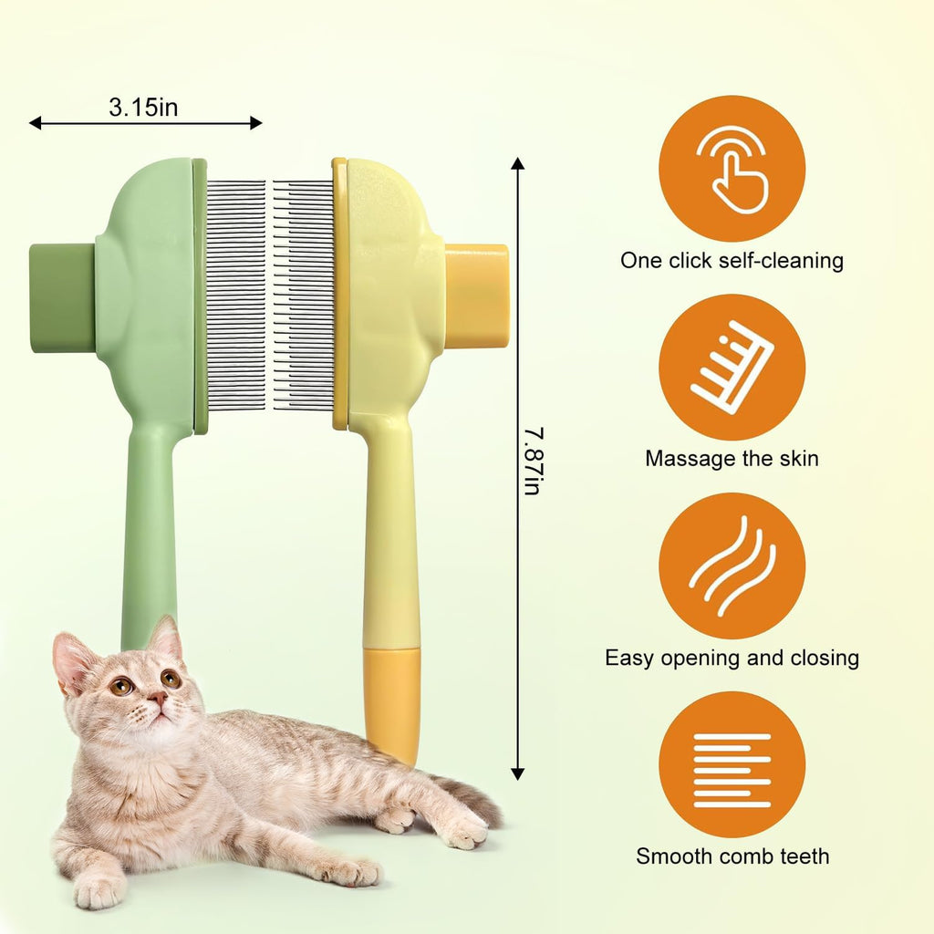 Triharyar self cleaning pet brush showing the one click hair release button