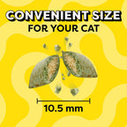 Side profile of Temptations cat treats pouch displaying branding and size