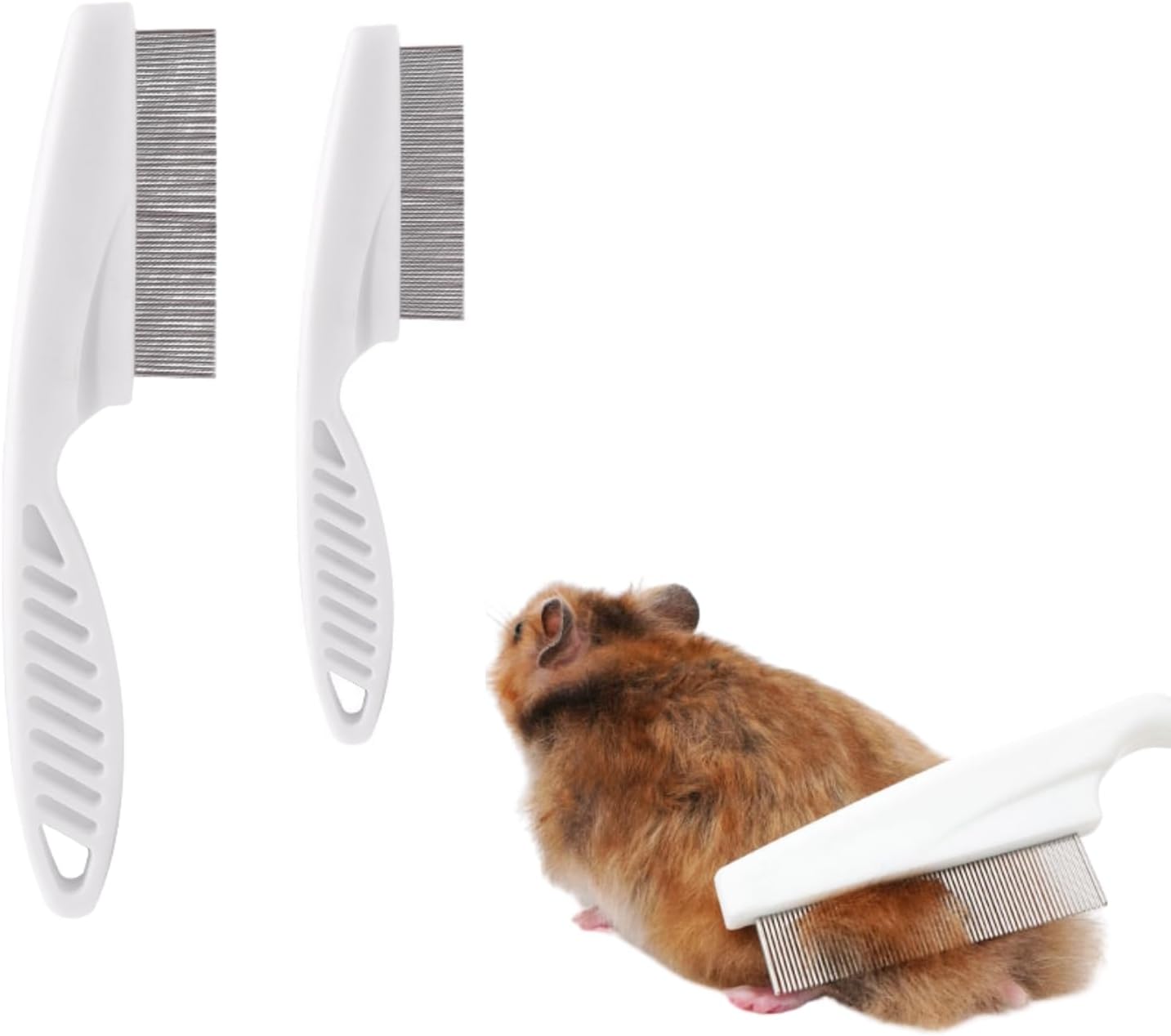 SEZDEKI small pet grooming comb pack front view featuring two white handle stainless steel brushes