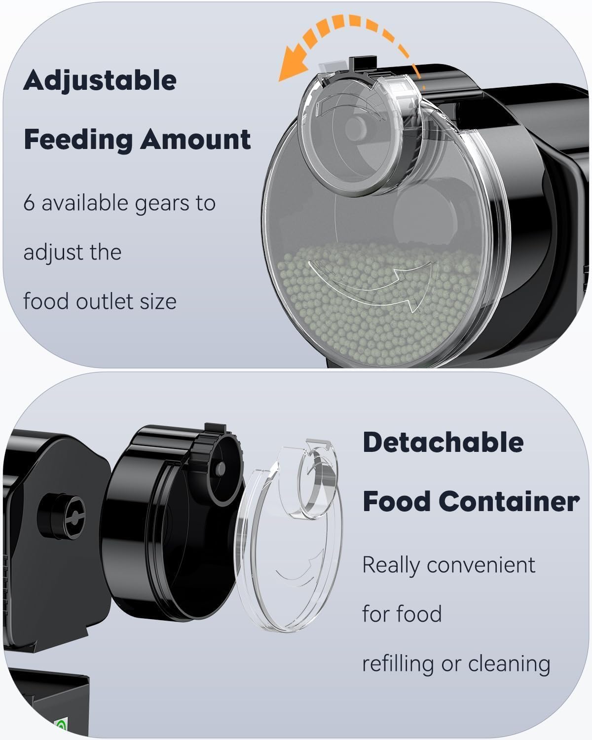 Pawfly aquarium dispenser filled with dry pellets and granules
