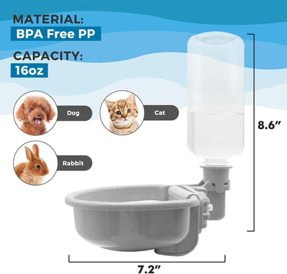 VANNON 16oz Pet Water Bottle, Gravity Dog Water Bowl Dispenser for Cage, Anti-Overflow Water Dispenser for Small Dogs, Cats, Rabbits and Other Small Animals, BPA Free, Grey - Image 6