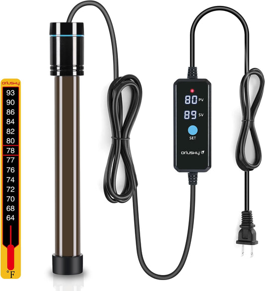 Orlushy 300W Submersible Aquarium Heater front view with digital controller