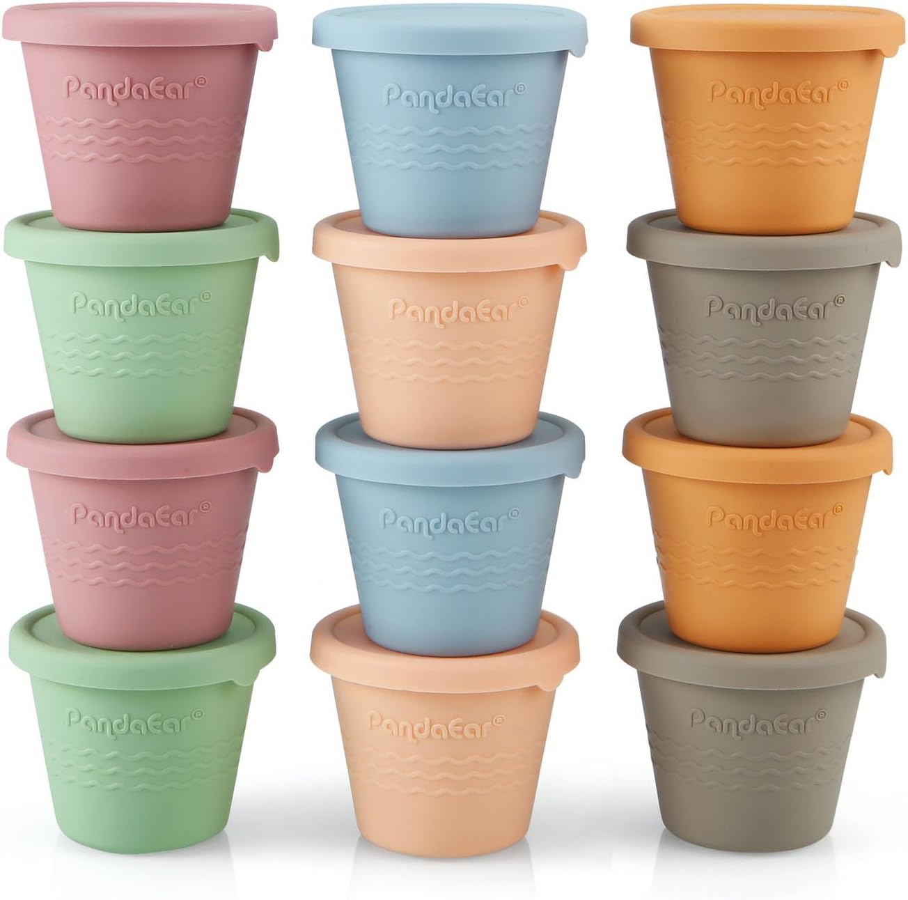 PandaEar 12 Pack Silicone Baby Food Storage Containers front view