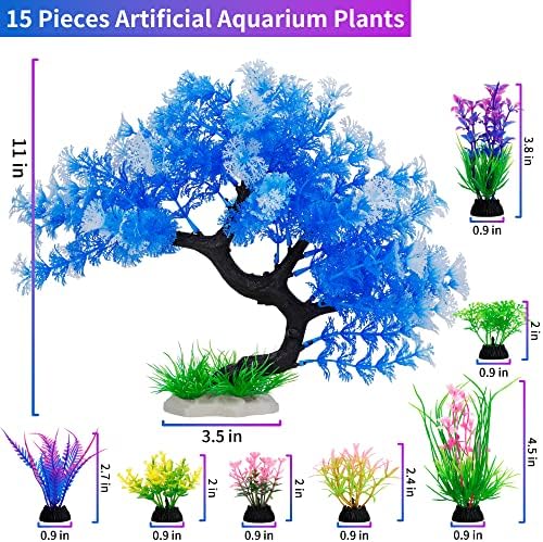 Fourteen small artificial seaweed ornaments in varying heights for fish tank aquascaping