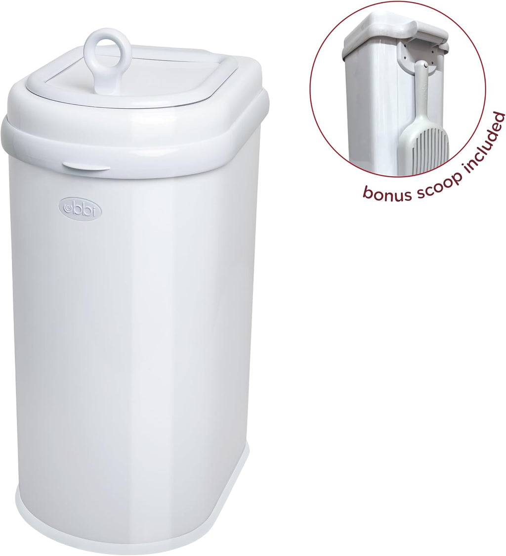 Ubbi odor-locking cat litter system with lid open