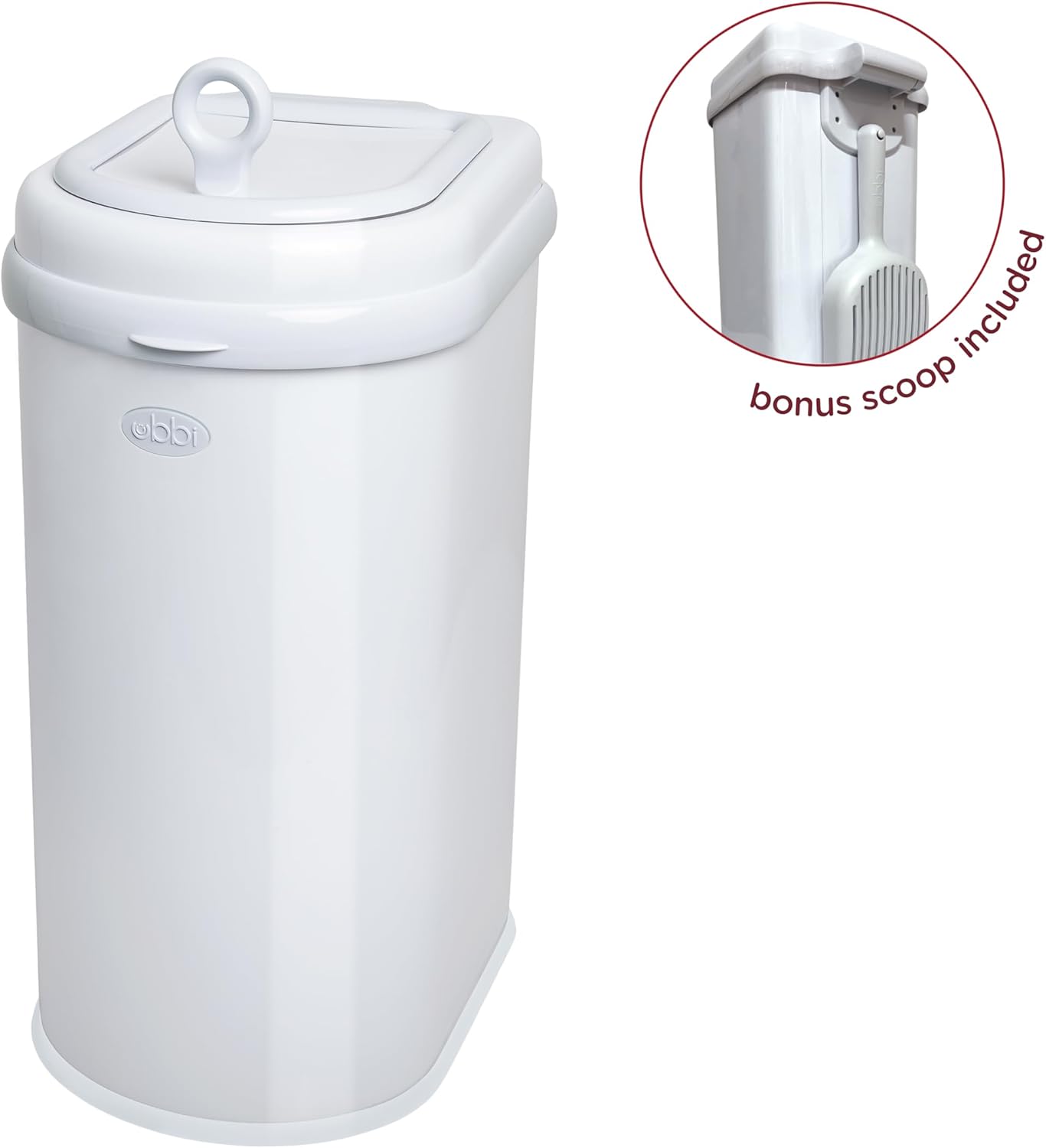 Ubbi odor-locking cat litter system with lid open