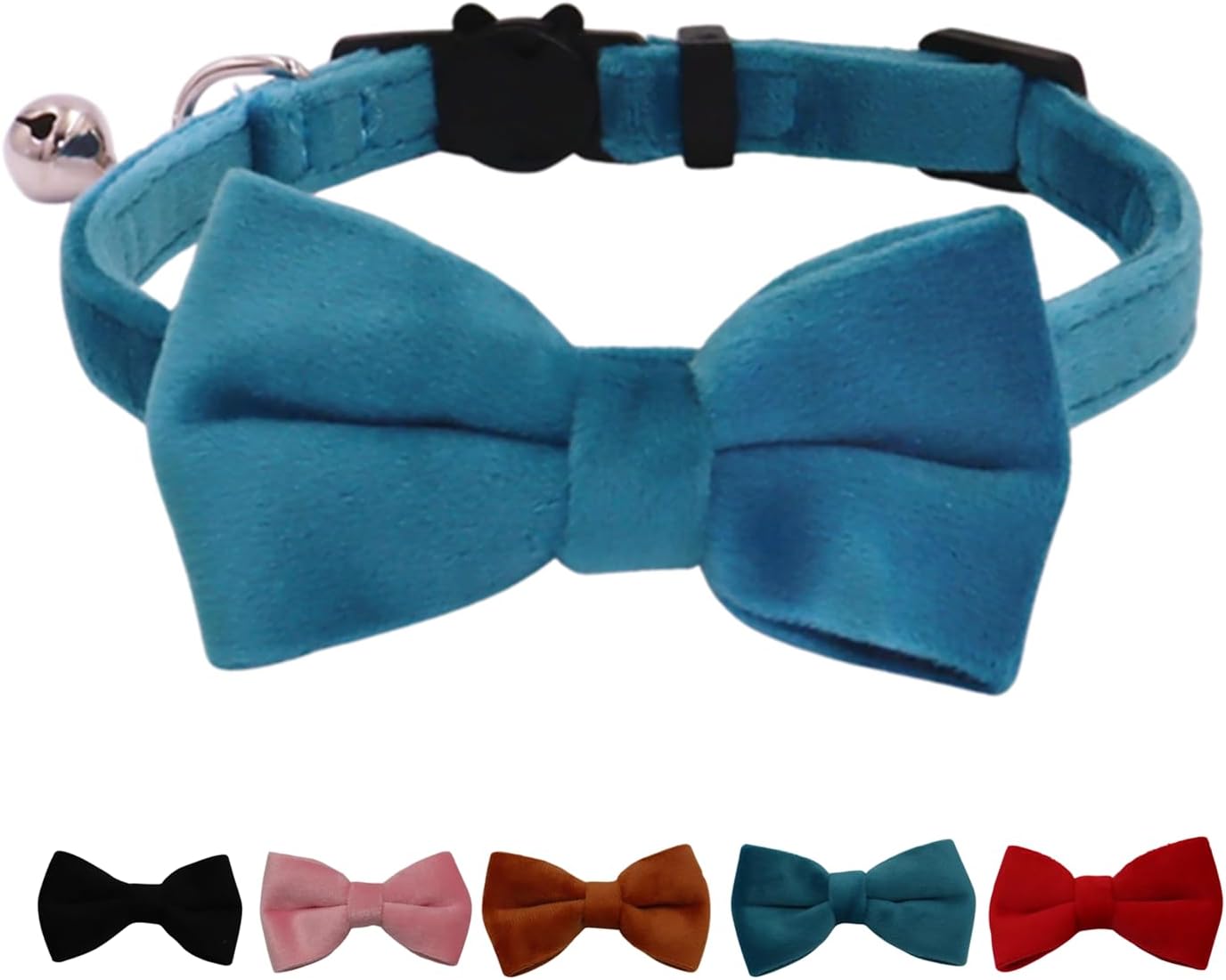 Cat Collar Breakaway with Bell and Removable Bow Tie Safety Buckle Velvet Adjustable 7-11 inches for Kitten Cats (Red) - Image 10