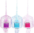 Colortrak Mini Glitter Trio Brush and Bowl Set front view showing three transparent glittery hair color mixing bowls and matching tint brushes