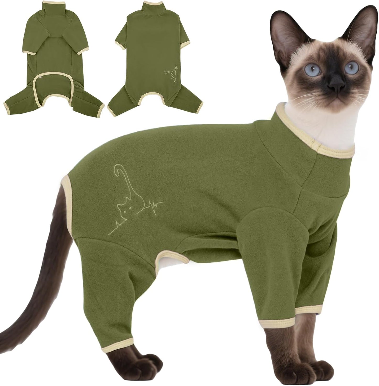 DENTRUN Cat Clothes for Hair Control with Hair Sticky Fabric - Soft Recovery Suit & Breathable Lint-Resistant Cat Sweater for Cats Only, Kitten Onesie Pajamas, XL, Bean Green - Image 10