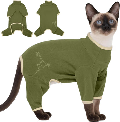 DENTRUN Cat Clothes for Hair Control with Hair Sticky Fabric - Soft Recovery Suit & Breathable Lint-Resistant Cat Sweater for Cats Only, Kitten Onesie Pajamas, XL, Bean Green - Image 10