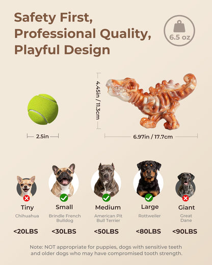 DinoBone 2-Pack Tough Dog Chew Toys for Aggressive Chewers, Rock-Hard Nylon Dinosaur Bones for Large Dogs 20-90 lbs, Almost Indestructible Dog Toys, Helps Redirect Destructive Chewing, Bacon Flavor - Image 9