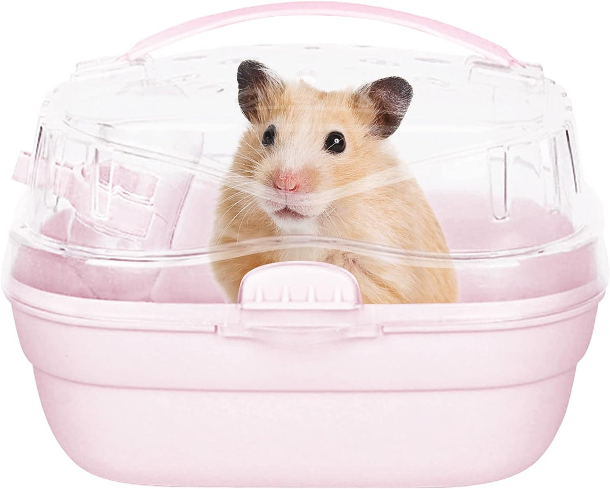 KAMEIOU White Travel Portable Small Animals Hamster Hedgehog Guinea Pig Carrier Cage for Hamsters Hedgehogs Ferret Guinea Pig Carrier Cage with Handle Breathable Transparent Lid Small Animal Carriers - Image 4