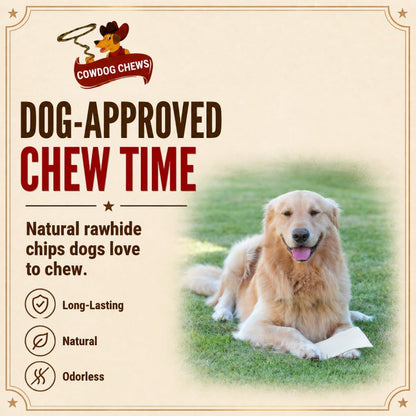 All natural thick cut beef hide chips for canine dental care and plaque reduction