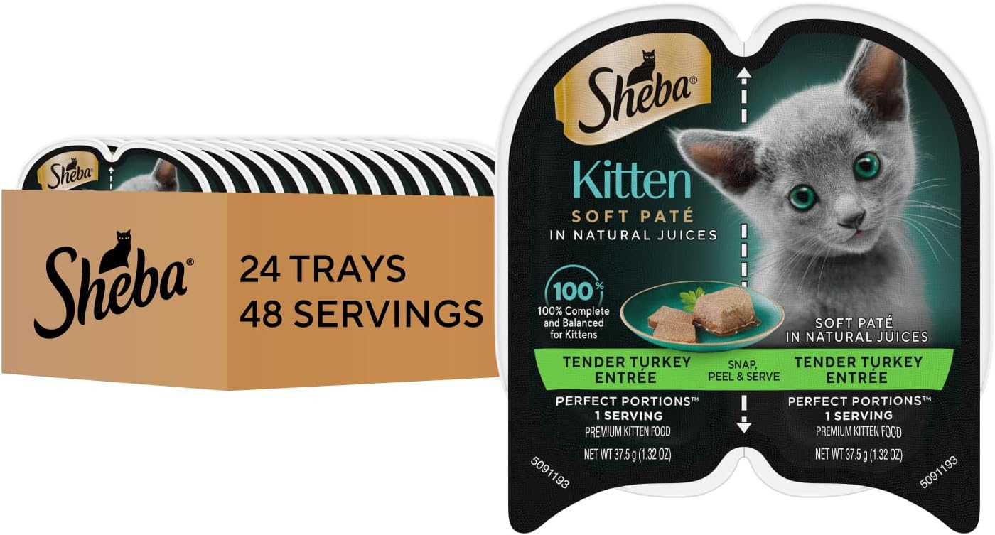 Sheba Perfect Portions Kitten Wet Cat Food Pate Chicken Entree, Salmon Entree, and Turkey Entree, 2.6 oz. Twin-Pack Trays (24 Count, 48 Servings) - Image 14