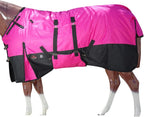 Hilason black aztec horse blanket back view illustrating full rump coverage and tail flap design.