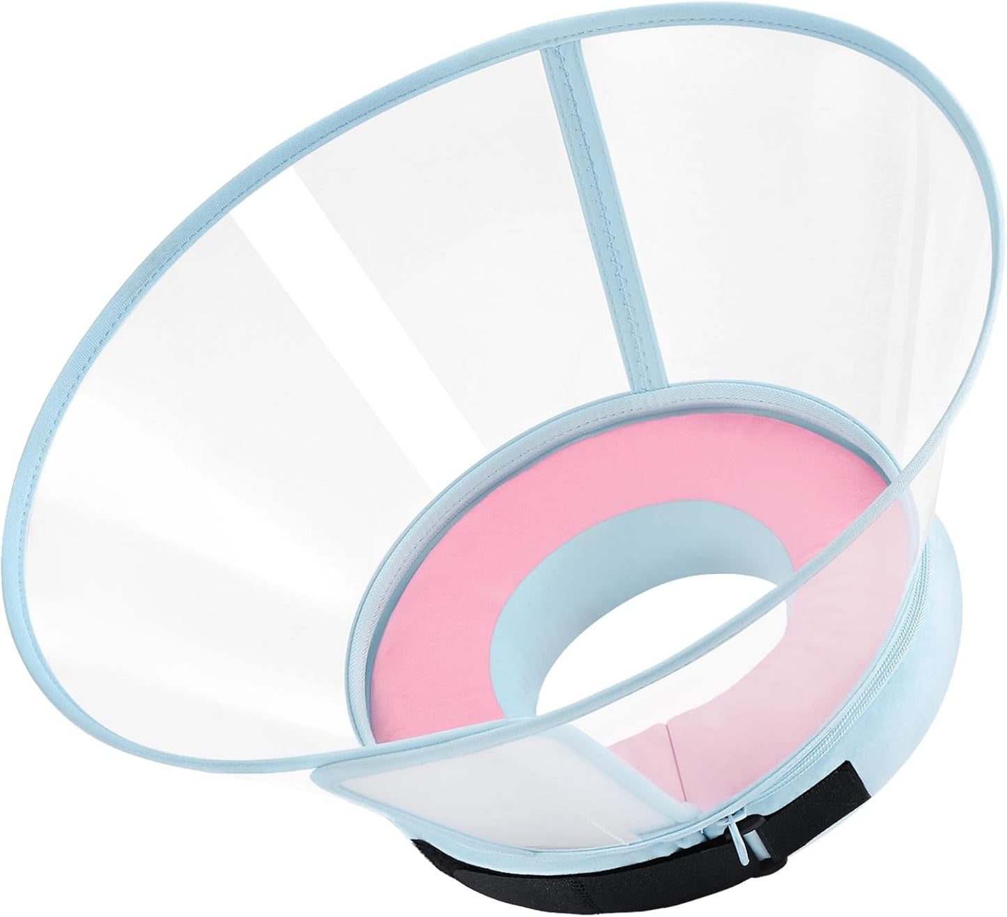 ICOYEA protective pet recovery collar showing elastic loops for collar attachment