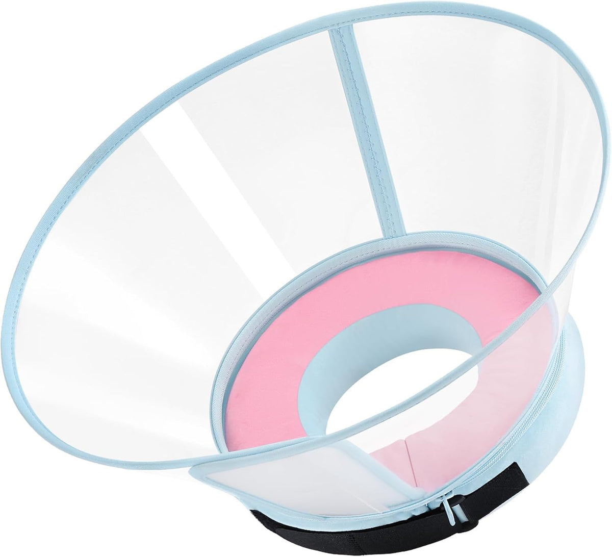 ICOYEA protective pet recovery collar showing elastic loops for collar attachment