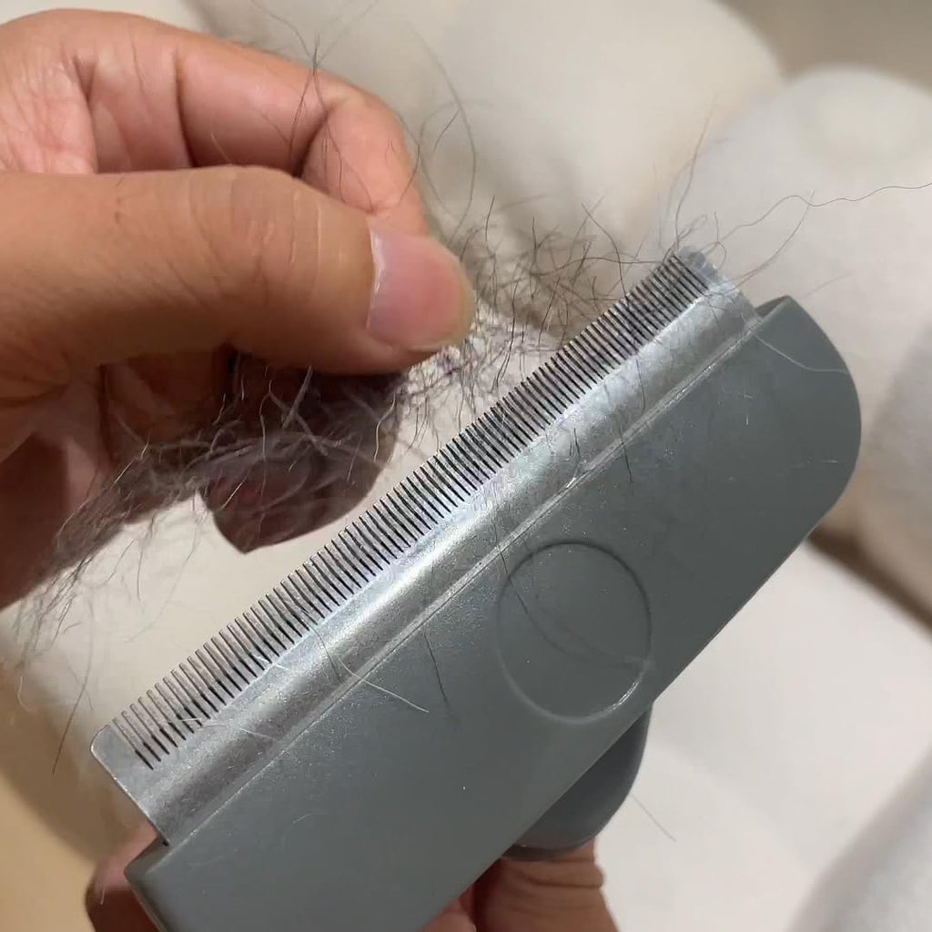 Double sided silicone pet grooming glove being used to massage a cat face