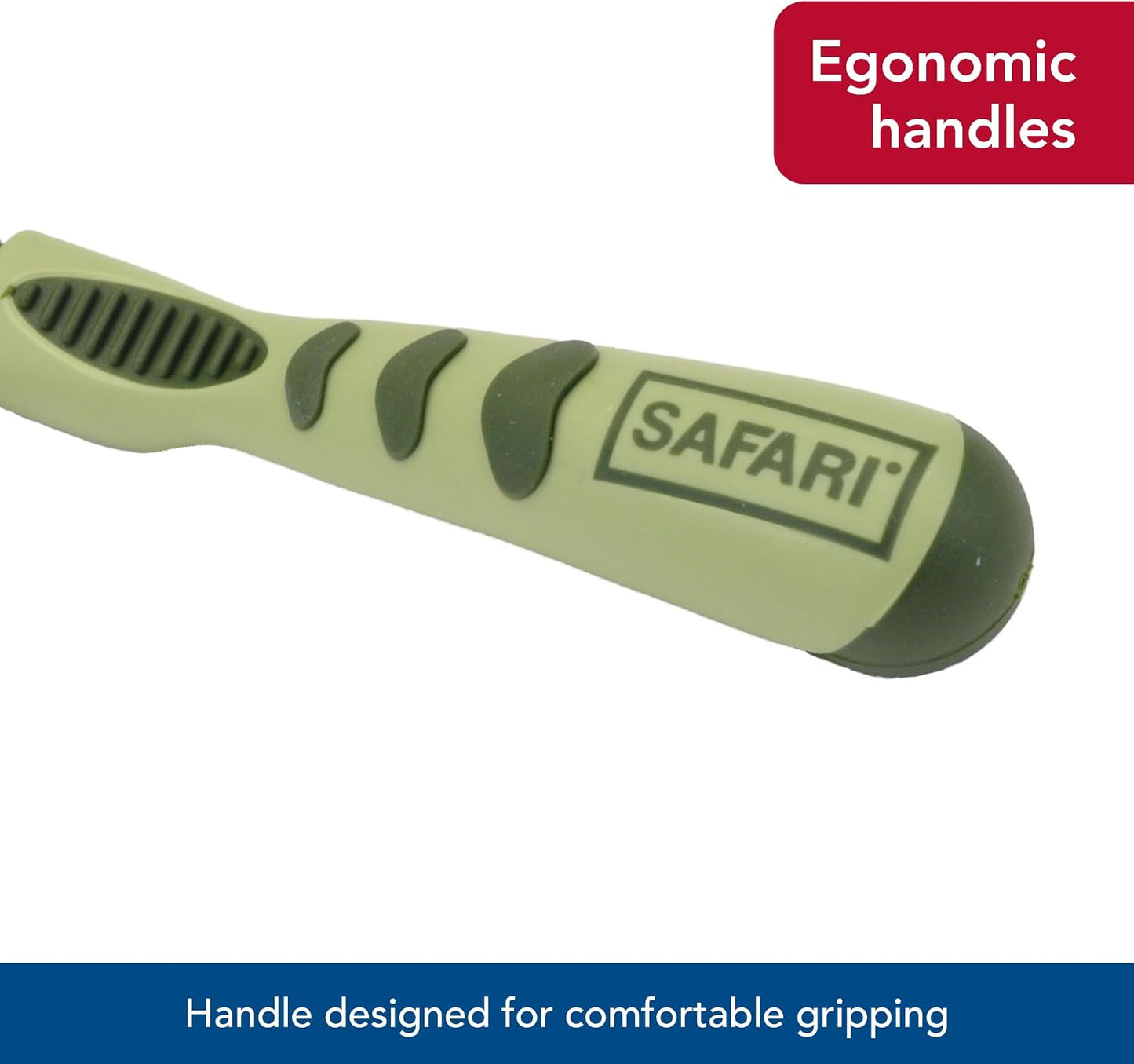 Rounded safety blades of Safari matted hair remover for dogs