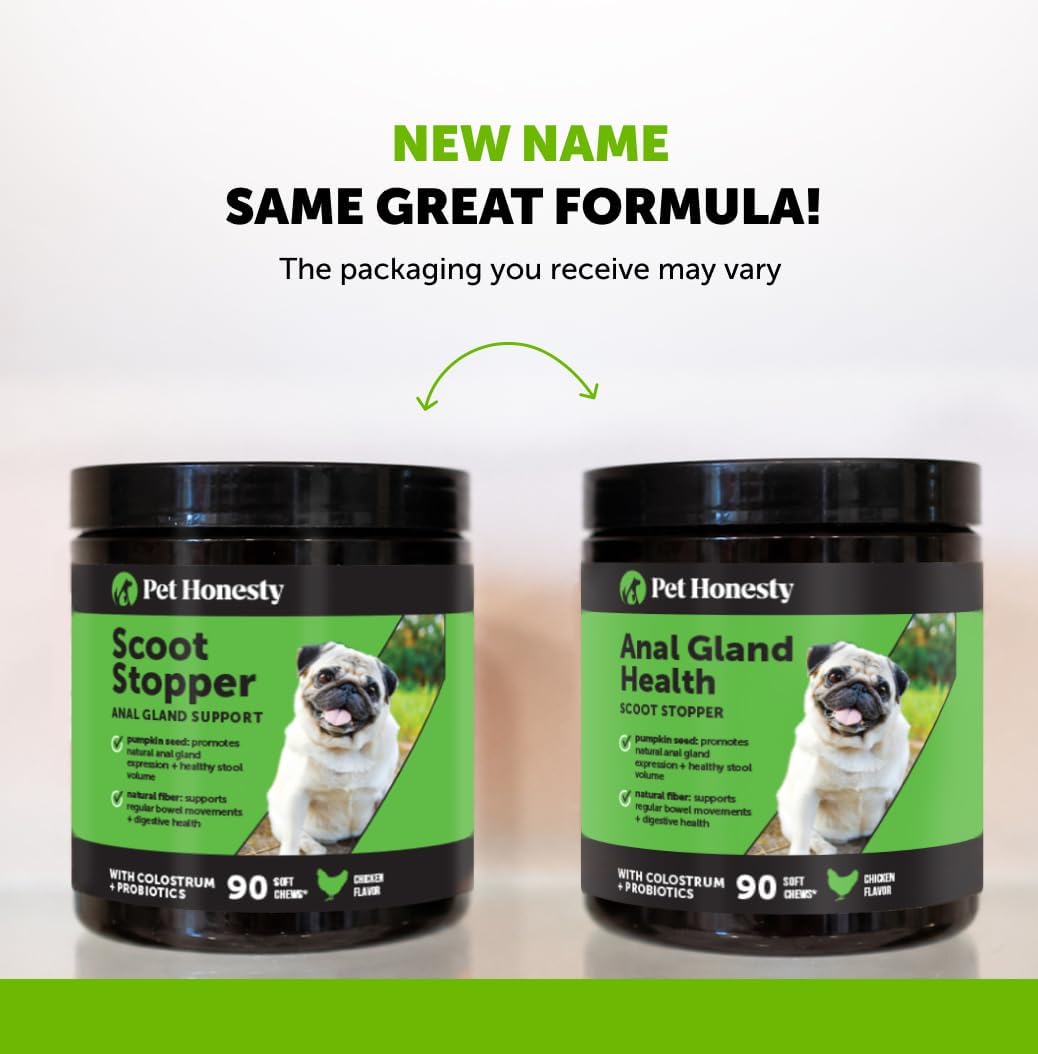 Dog health supplement bottle for anal gland support