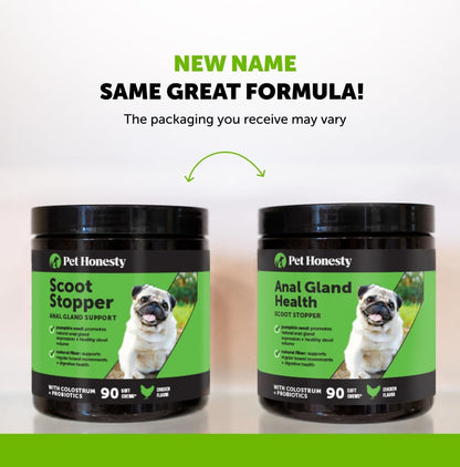 Dog health supplement bottle for anal gland support