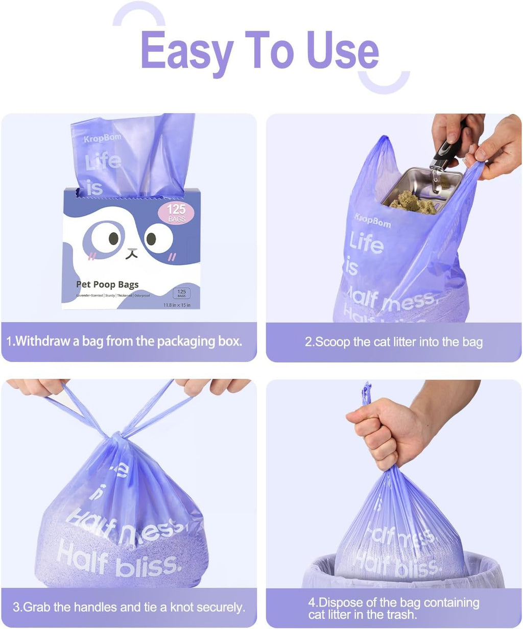 Medium size cat litter scoop depositing waste into the lavender scented bag