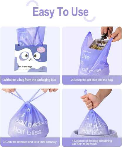 Medium size cat litter scoop depositing waste into the lavender scented bag