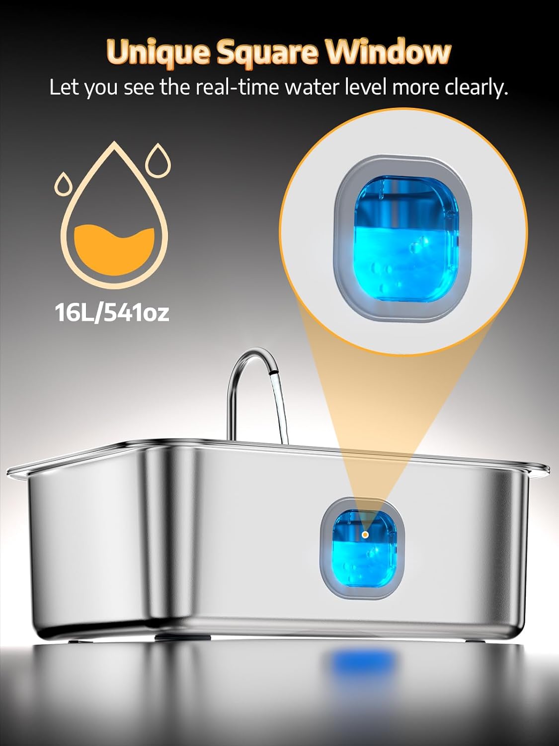 Mailofy pet water fountain visible water level window