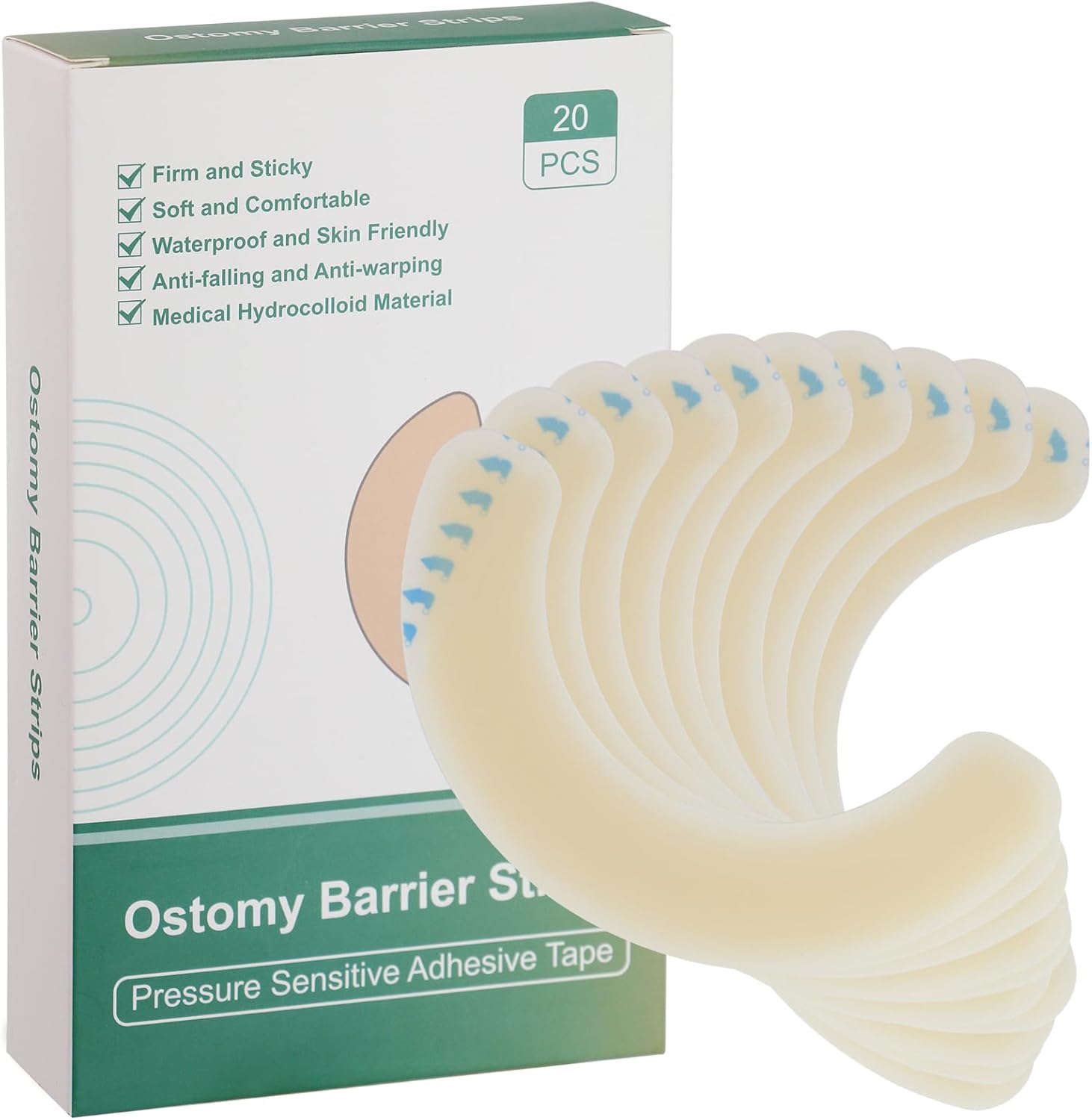 Vlookup Ostomy Barrier Strips front view packaging showcasing the twenty count box
