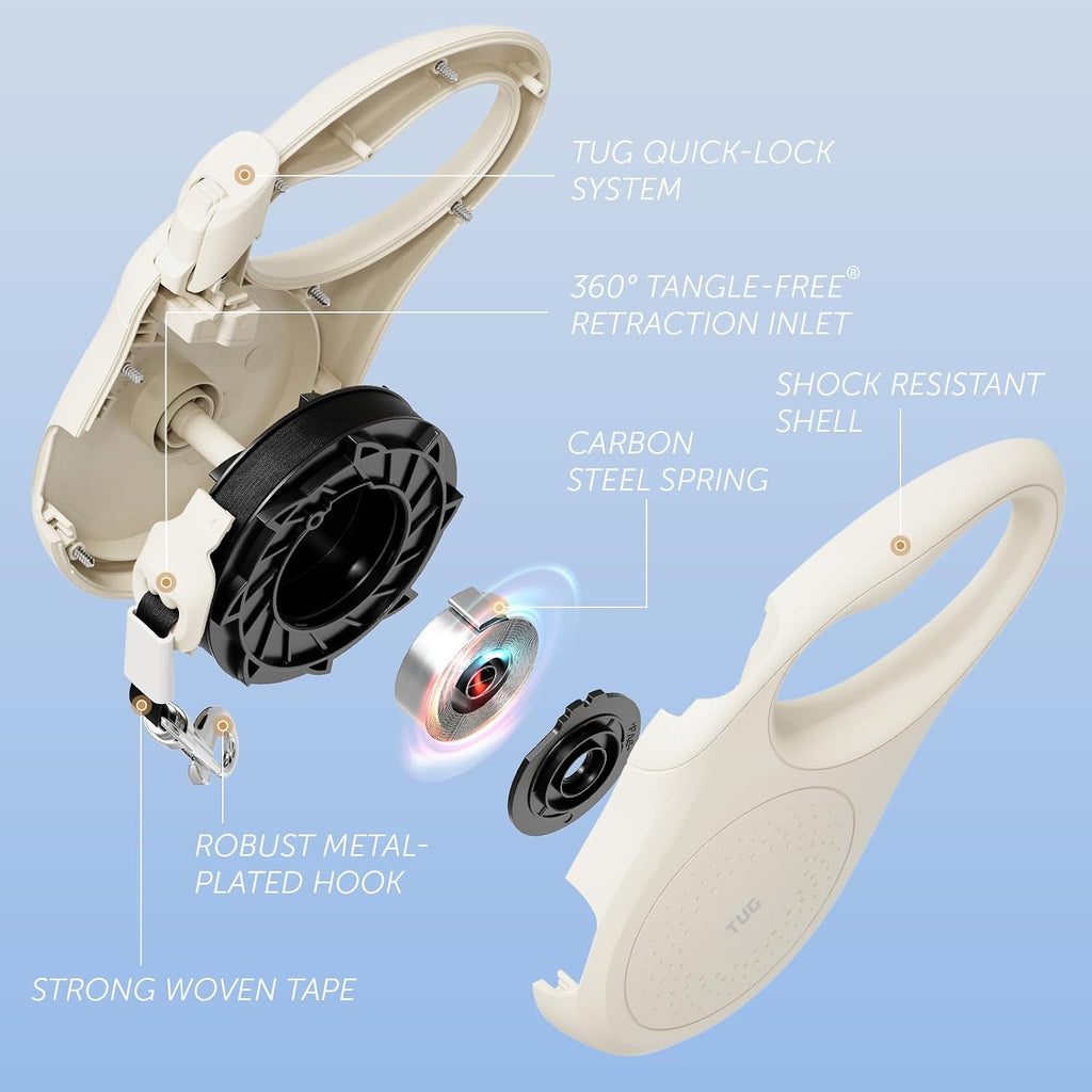 Ergonomic handle of TUG Quest leash showing brake button